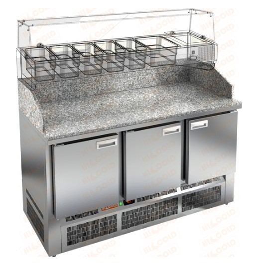 Стол охлаждаемый для пиццы HICOLD PZE3-111/GN, гранит, нижн, 3 двери (-2...+10°С)